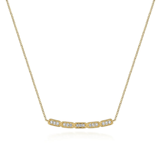 Gabriel - 14K Yellow Gold Curved Rectangular Station Bar Necklace with Diamonds