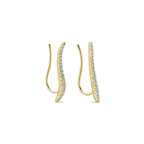 14K Yellow Gold Curving Bar Ear Crawler Diamond Earrings 14K Yellow Gold Curving Bar Ear Crawler Diamond Earrings