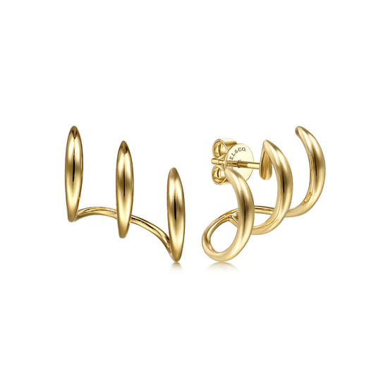 14K Yellow Gold Curving Three Row Stud Earrings 14K Yellow Gold Curving Three Row Stud Earrings