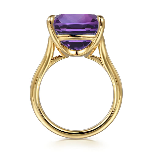 14K Yellow Gold Cushion Cut Amethyst Ladies Ring