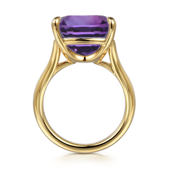 14K Yellow Gold Cushion Cut Amethyst Ladies Ring angle 2 14K Yellow Gold Cushion Cut Amethyst Ladies Ring angle 2
