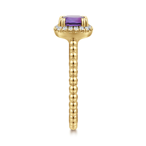 14K Yellow Gold Cushion Cut Amethyst and Diamond Halo Ring 14K Yellow Gold Cushion Cut Amethyst and Diamond Halo Ring