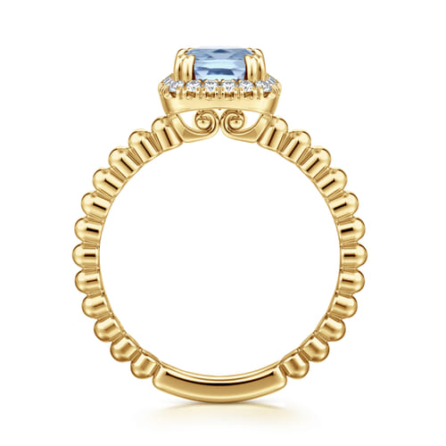 14K Yellow Gold Cushion Cut Aquamarine and Diamond Halo Ring 14K Yellow Gold Cushion Cut Aquamarine and Diamond Halo Ring