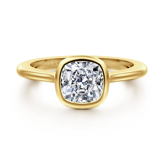 Gabriel - 14K Yellow Gold Cushion Cut Bezel Set Solitaire Diamond Engagement Ring