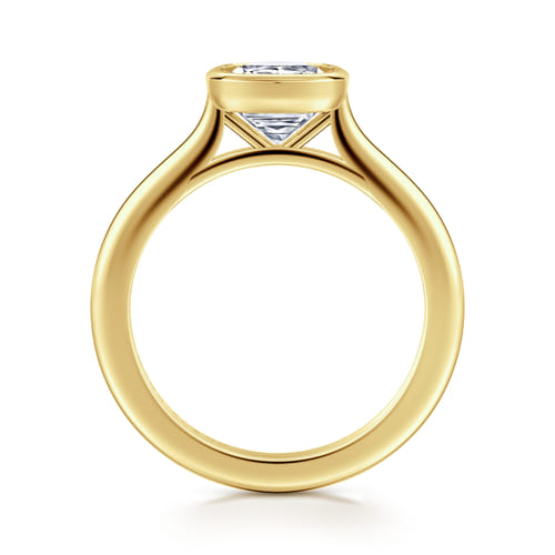 14K Yellow Gold Cushion Cut Bezel Set Solitaire Diamond Engagement Ring