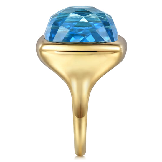 14K Yellow Gold Cushion Cut Blue Topaz Ladies Ring With Flower Pattern J-Back angle 4