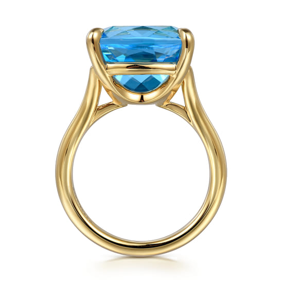 14K Yellow Gold Cushion Cut Blue Topaz Ladies Ring angle 2 14K Yellow Gold Cushion Cut Blue Topaz Ladies Ring angle 2