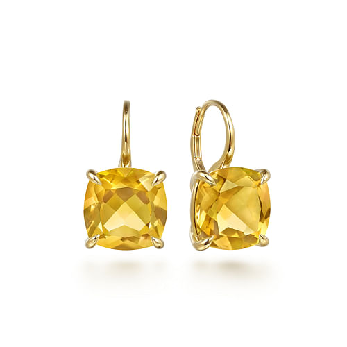 14K Yellow Gold Cushion Cut Citrine Earrings