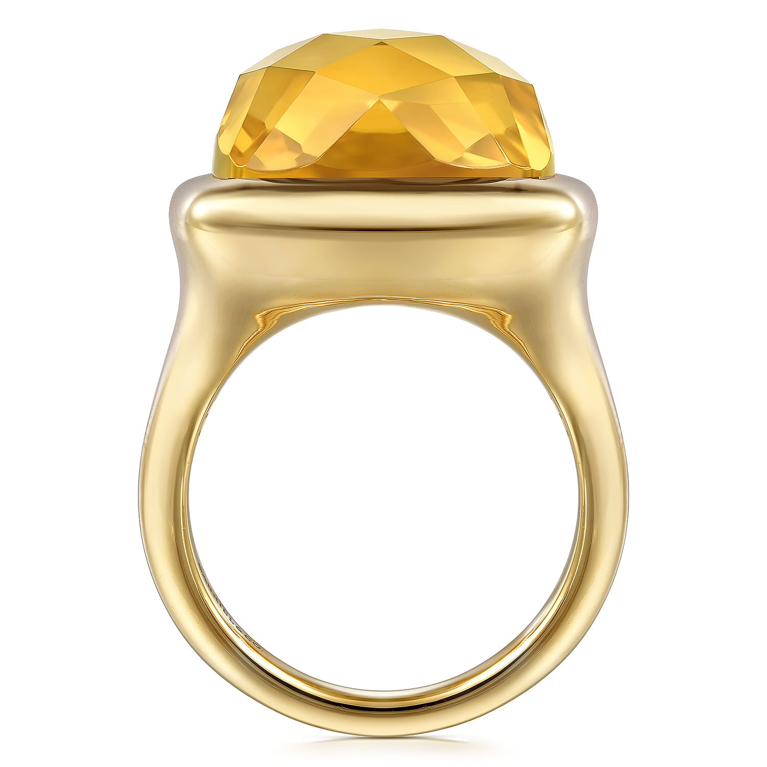 14K Yellow Gold Cushion Cut Citrine Ladies Ring With Flower Pattern J-Back