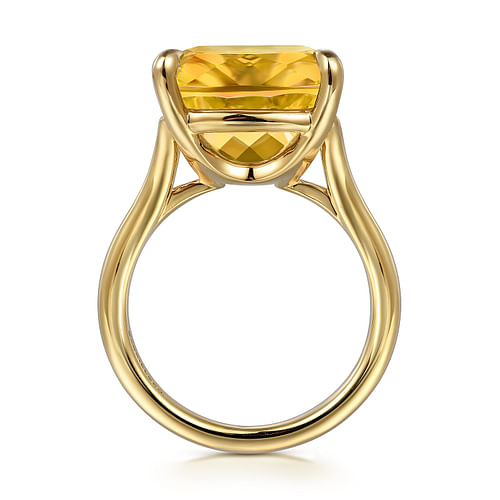 14K Yellow Gold Cushion Cut Citrine Ladies Ring