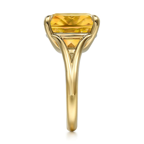 14K Yellow Gold Cushion Cut Citrine Ladies Ring