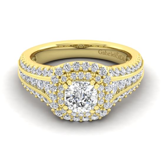 Gabriel - 14K Yellow Gold Cushion Cut Diamond Channel Set Engagement Ring