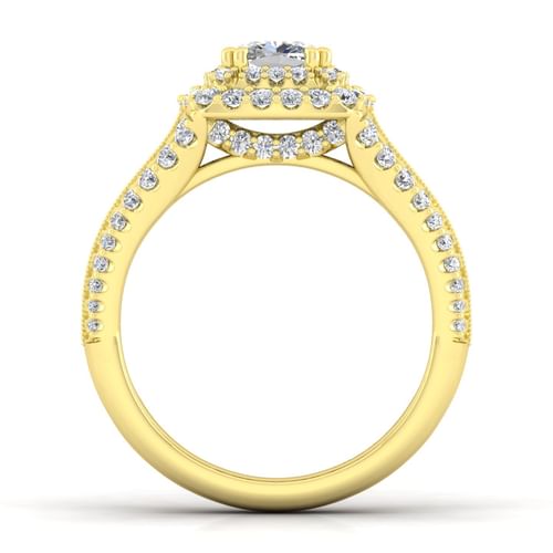 14K Yellow Gold Cushion Cut Diamond Channel Set Engagement Ring