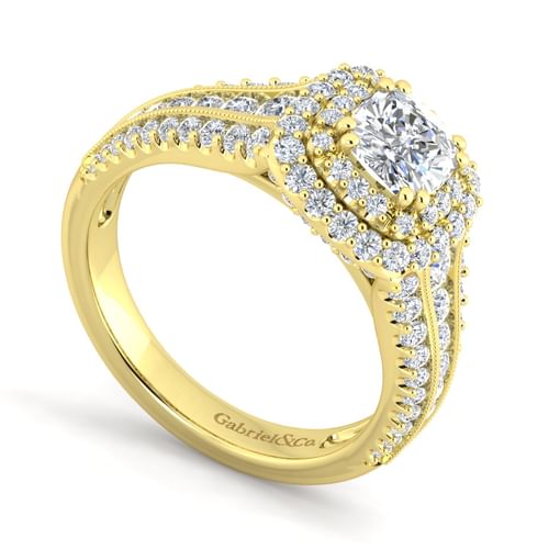 14K Yellow Gold Cushion Cut Diamond Channel Set Engagement Ring