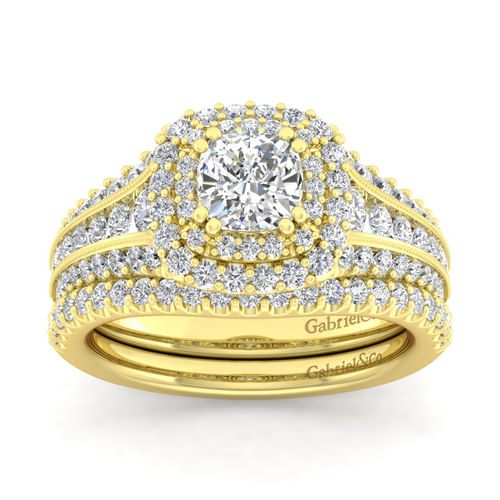 14K Yellow Gold Cushion Cut Diamond Channel Set Engagement Ring