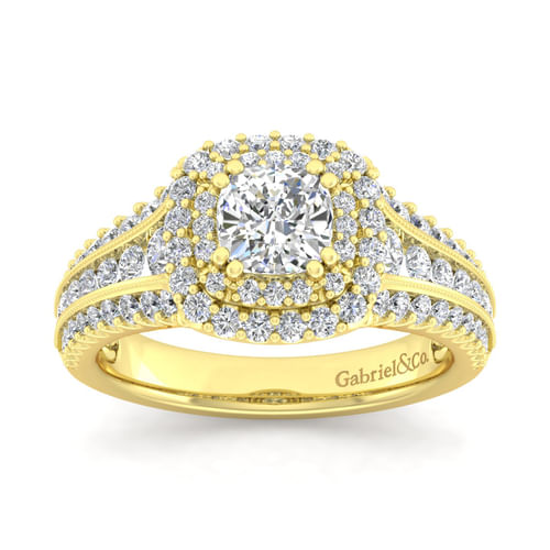 14K Yellow Gold Cushion Cut Diamond Channel Set Engagement Ring