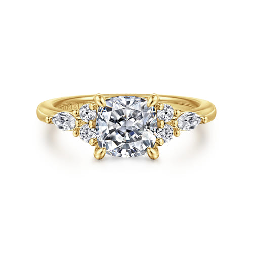 14K Yellow Gold Cushion Cut Diamond Cluster Engagement Ring 14K Yellow Gold Cushion Cut Diamond Cluster Engagement Ring