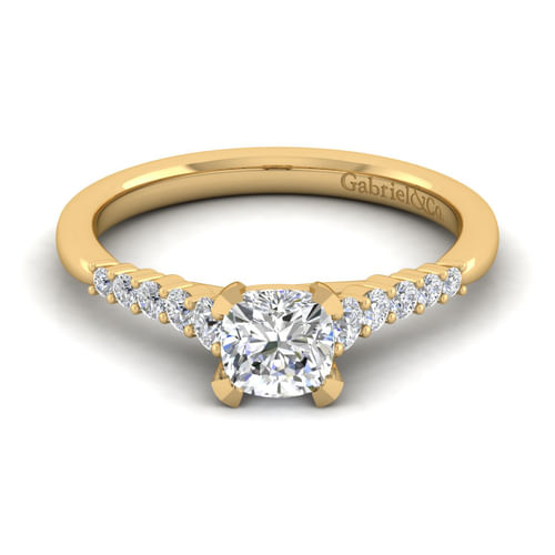 14K Yellow Gold Cushion Cut Diamond Engagement Ring