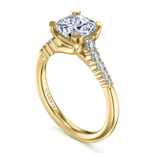 14K Yellow Gold Cushion Cut Diamond Engagement Ring