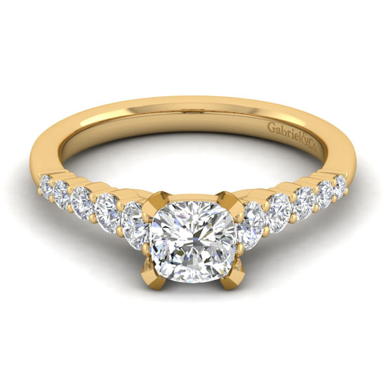 Gabriel - 14K Yellow Gold Cushion Cut Diamond Engagement Ring