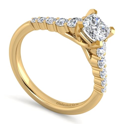 14K Yellow Gold Cushion Cut Diamond Engagement Ring