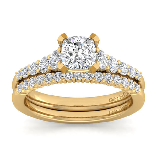 14K Yellow Gold Cushion Cut Diamond Engagement Ring