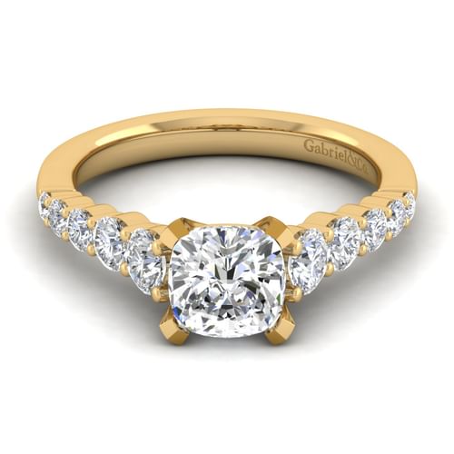 14K Yellow Gold Cushion Cut Diamond Engagement Ring