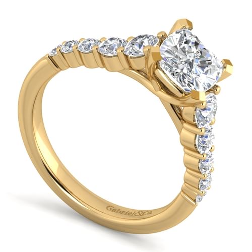 14K Yellow Gold Cushion Cut Diamond Engagement Ring