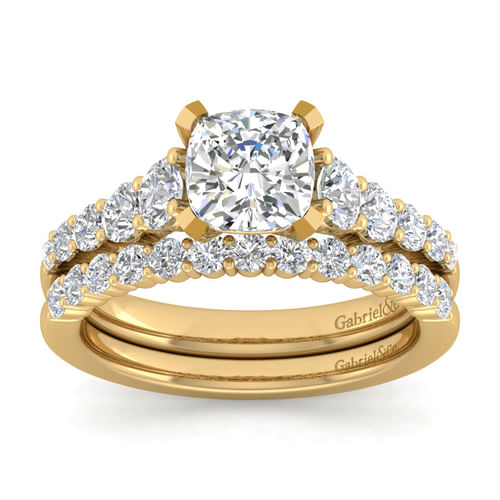 14K Yellow Gold Cushion Cut Diamond Engagement Ring