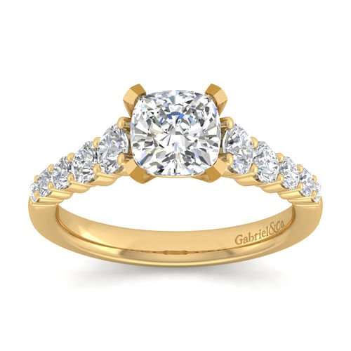 14K Yellow Gold Cushion Cut Diamond Engagement Ring