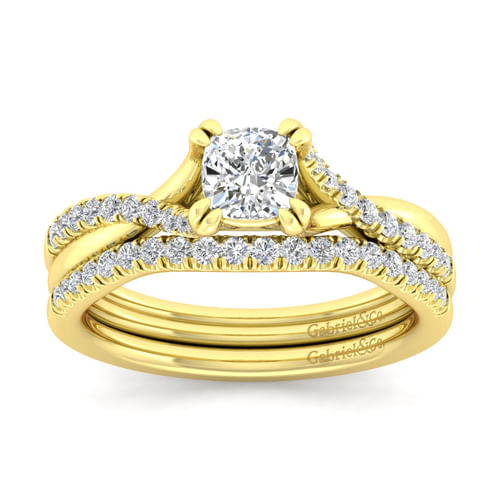 14K Yellow Gold Cushion Cut Diamond Engagement Ring