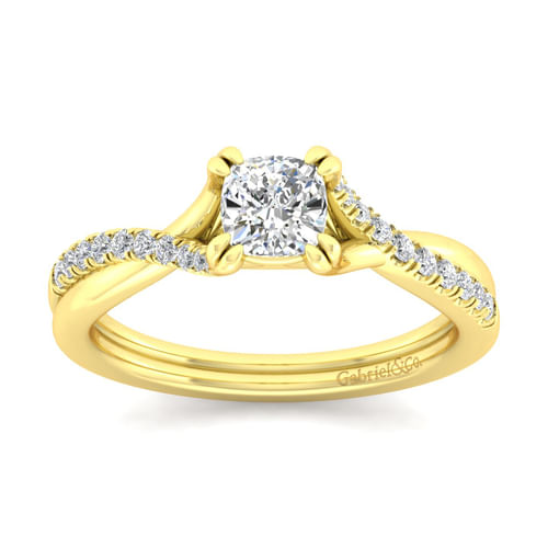 14K Yellow Gold Cushion Cut Diamond Engagement Ring