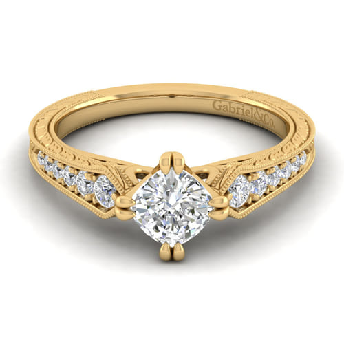 14K Yellow Gold Cushion Cut Diamond Engagement Ring