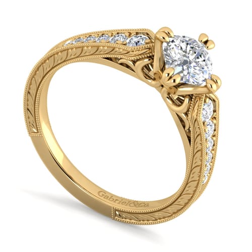 14K Yellow Gold Cushion Cut Diamond Engagement Ring