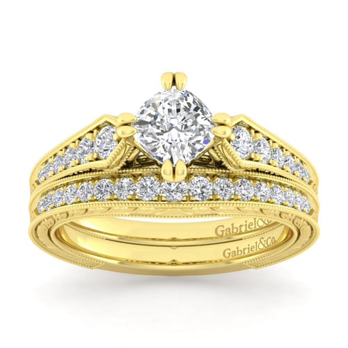 14K Yellow Gold Cushion Cut Diamond Engagement Ring