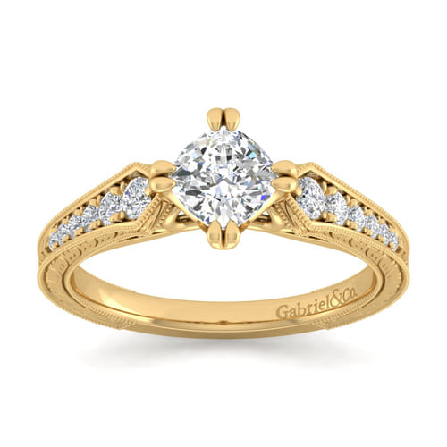 14K Yellow Gold Cushion Cut Diamond Engagement Ring