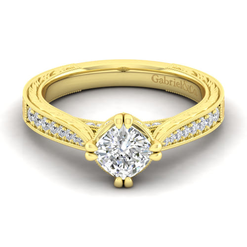 14K Yellow Gold Cushion Cut Diamond Engagement Ring