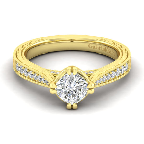 Gabriel - 14K Yellow Gold Cushion Cut Diamond Engagement Ring