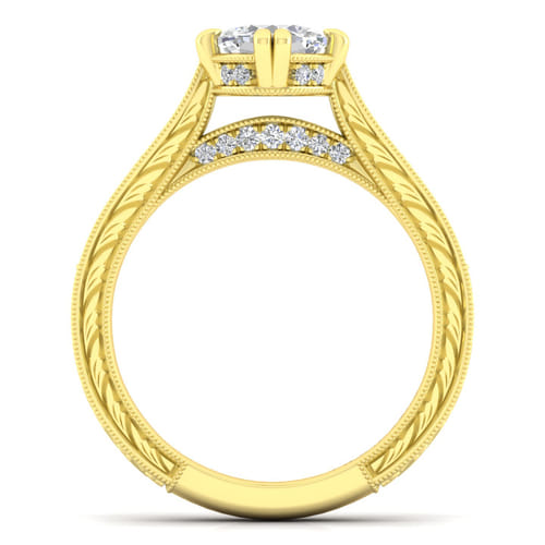 14K Yellow Gold Cushion Cut Diamond Engagement Ring