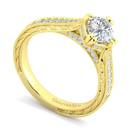 14K Yellow Gold Cushion Cut Diamond Engagement Ring