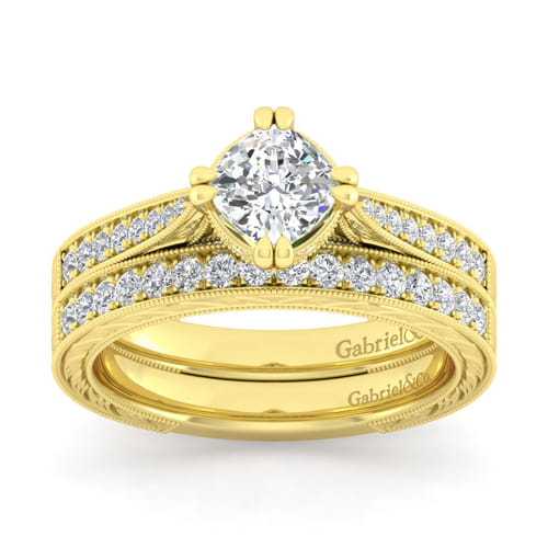 14K Yellow Gold Cushion Cut Diamond Engagement Ring