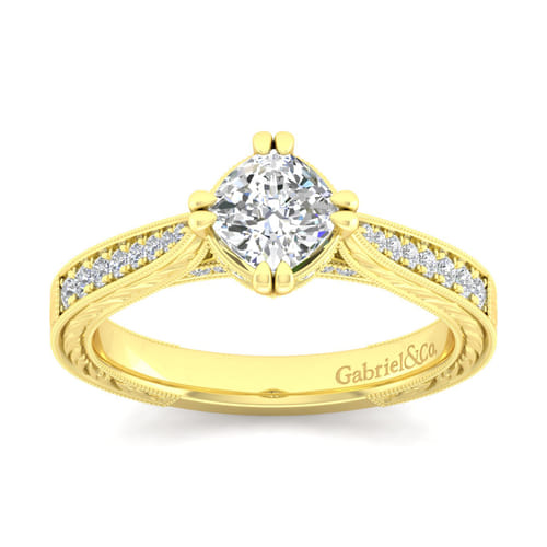 14K Yellow Gold Cushion Cut Diamond Engagement Ring