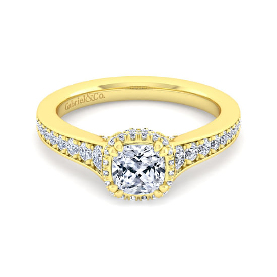 Gabriel - 14K Yellow Gold Cushion Cut Diamond Engagement Ring