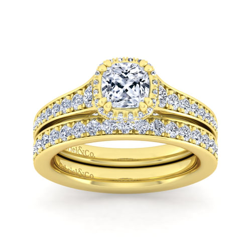 14K Yellow Gold Cushion Cut Diamond Engagement Ring