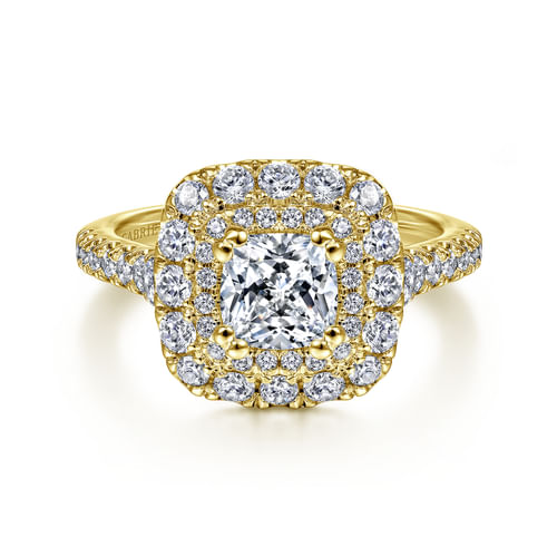 14K Yellow Gold Cushion Cut Diamond Engagement Ring