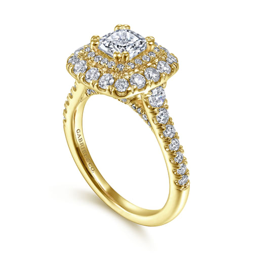 14K Yellow Gold Cushion Cut Diamond Engagement Ring