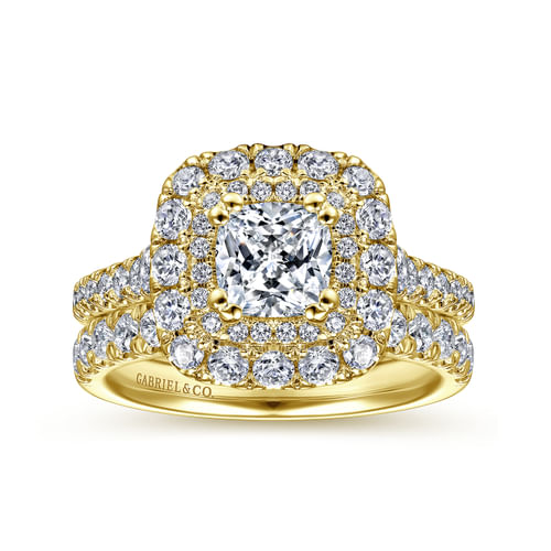 14K Yellow Gold Cushion Cut Diamond Engagement Ring