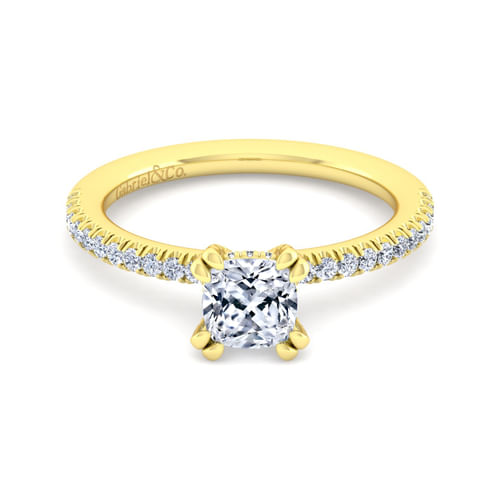 14K Yellow Gold Cushion Cut Diamond Engagement Ring