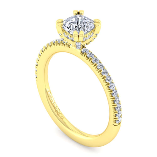 14K Yellow Gold Cushion Cut Diamond Engagement Ring