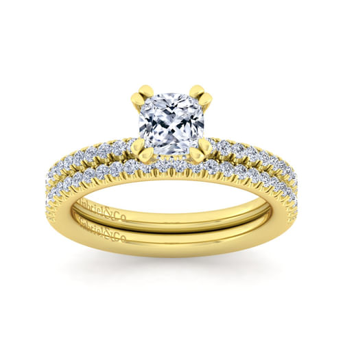 14K Yellow Gold Cushion Cut Diamond Engagement Ring